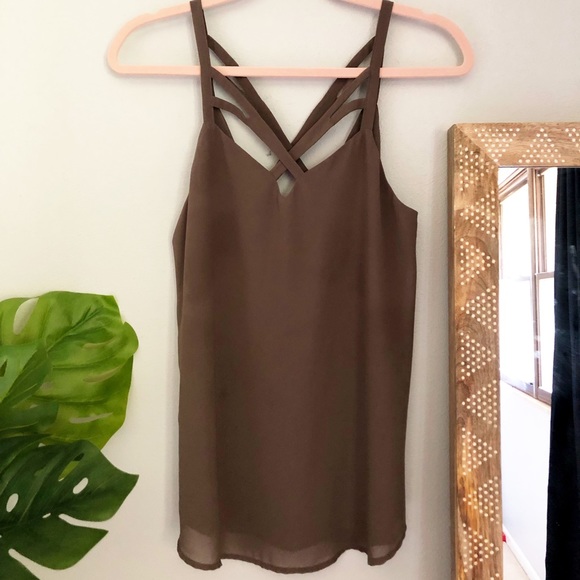 MOD Taupe/Brown Criss Cross Strappy Tank - Picture 1 of 3